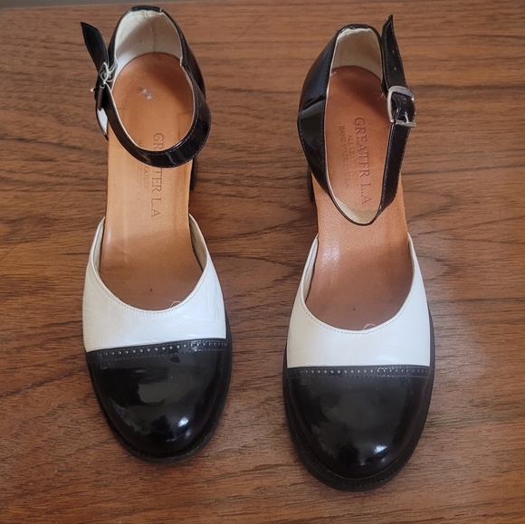 Vintage Black/White Leather Pumps Greater L.A. Hand Made In USA Size 7